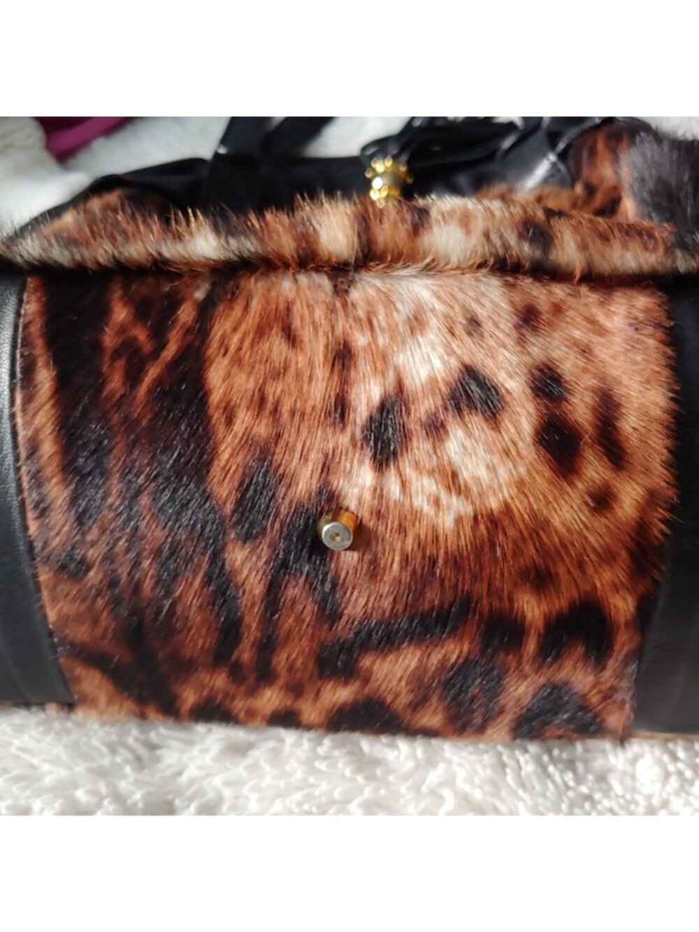 Paolo Masi Italian Leather Calf Hair Animal Print Handbag Mob Wife Loud Luxury - Picture 12 of 16